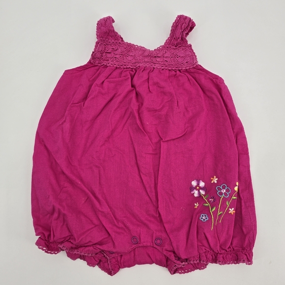 The Childrens Place Pink Lace Baby Girl Romper with Floral Embroidery Size 3-6 M - Picture 1 of 3